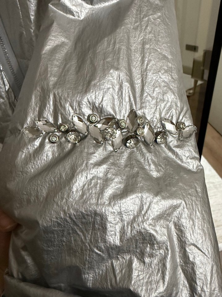 Gri Metalik Kemerli Midi Kadın Ceket - Görsel 4