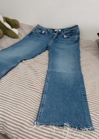 28 Beden Kadın Mavi Denim Normal Boy Bol Paça Jean