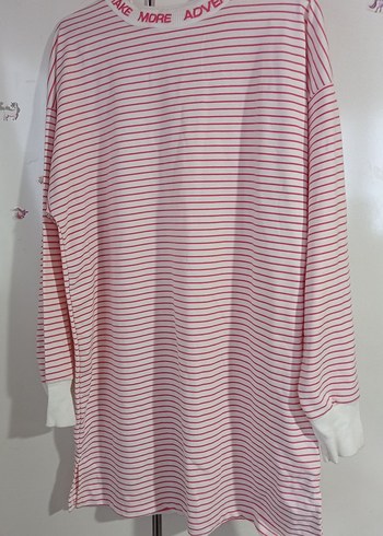 Pembe Çizgili Kadın Tunik, Uzun Kollu, Salaş
