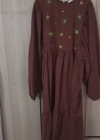 lamelif,Uzun Kollu Acı Kahve Bohem Uzun Elbise
