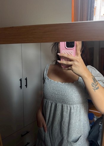 Gri Kadın Midi Bağlamalı Elbise - Görsel 2