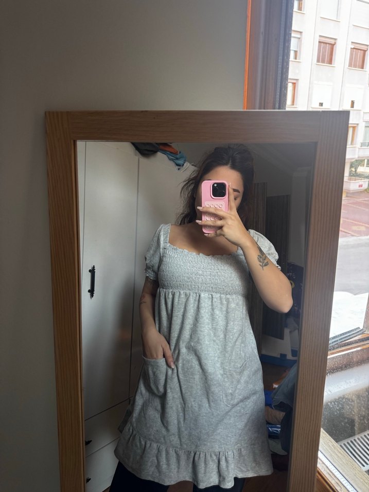 Gri Kadın Midi Bağlamalı Elbise - Görsel 3