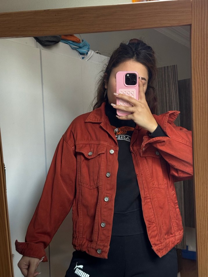 Kiremit rengi Kadın Denim Ceket - Görsel 2