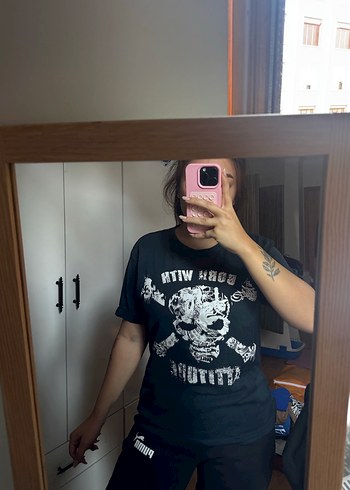 Siyah Baskılı Rock Punk Tişört - Görsel 5