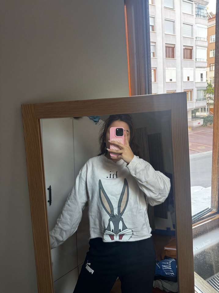 Gri Baskılı Kadın Sweatshirt - Görsel 2