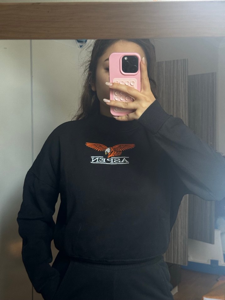 Siyah Baskılı Yüksek Yaka Kadın Sweatshirt - Görsel 2