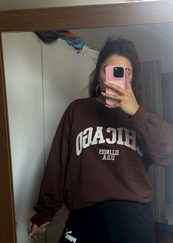 Kadın Kahverengi Uzun Kollu Baskılı Sweatshirt