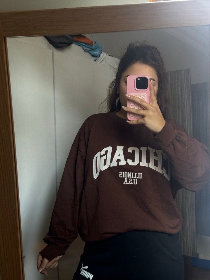 Kadın Kahverengi Uzun Kollu Baskılı Sweatshirt - Görsel 2