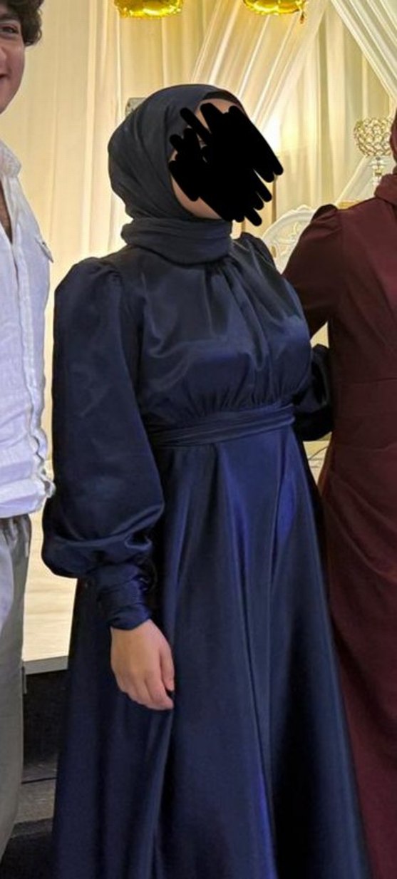 Lacivert Uzun Drapeli Elbise - Görsel 3