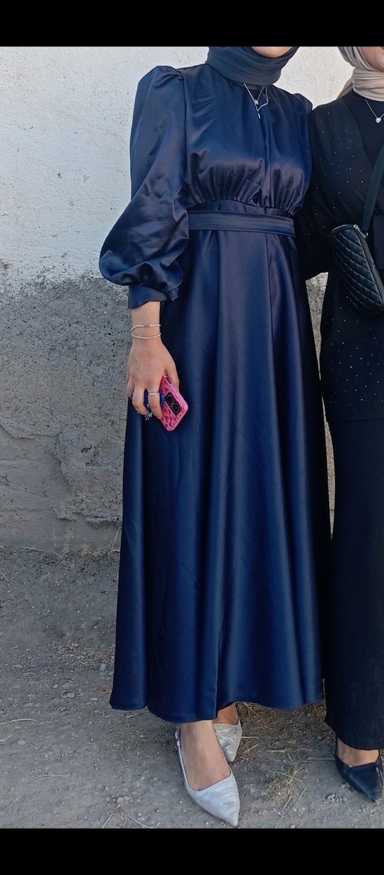 Lacivert Uzun Drapeli Elbise - Görsel 2