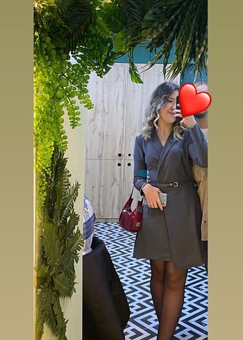 Gri Kemerli Mini Elbise - Görsel 2