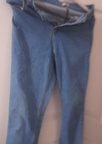 Kadın Mavi Kemerli Normal Boy Denim Pantolon