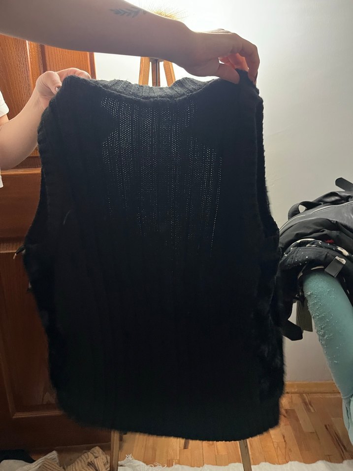 Siyah Örgü Kadın Midi Yelek - Görsel 2