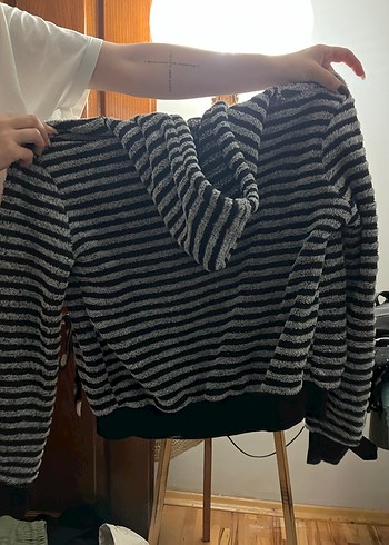 Gri Çizgili Hamile Triko Hırka - Görsel 2