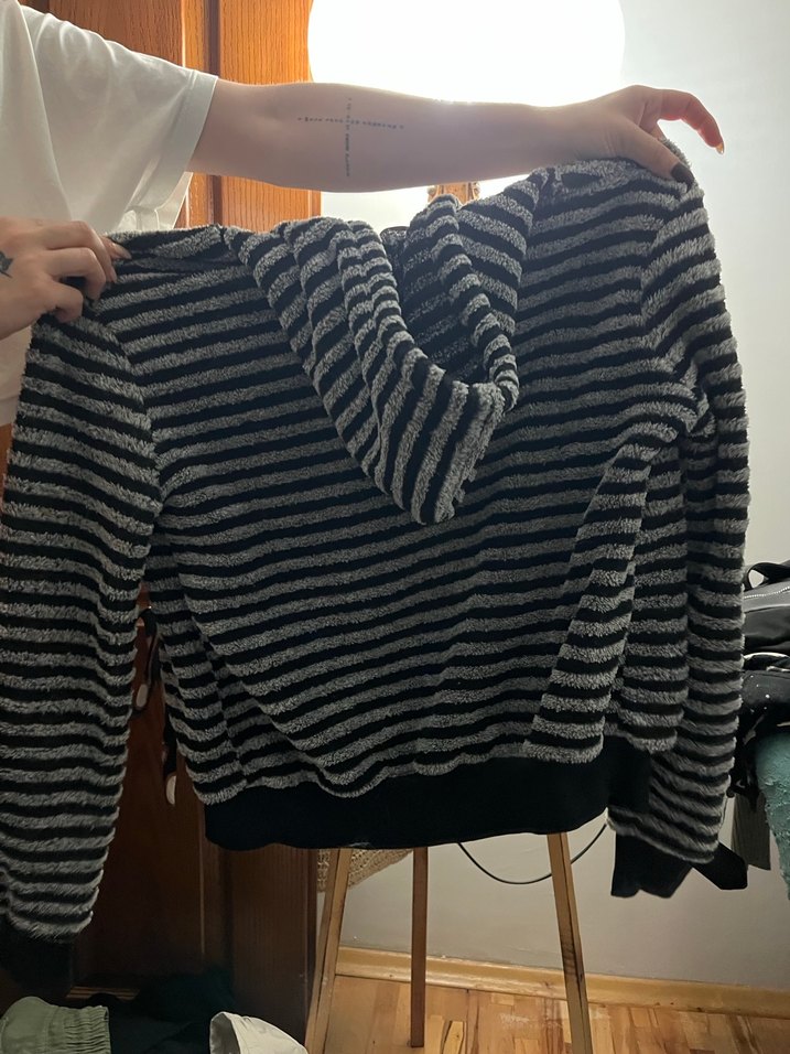 Gri Çizgili Hamile Triko Hırka - Görsel 2