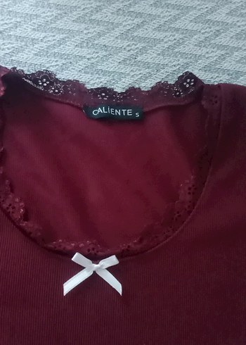 Bordo Kız Çocuk Dantelli Kısa Kollu Tişört - Görsel 8