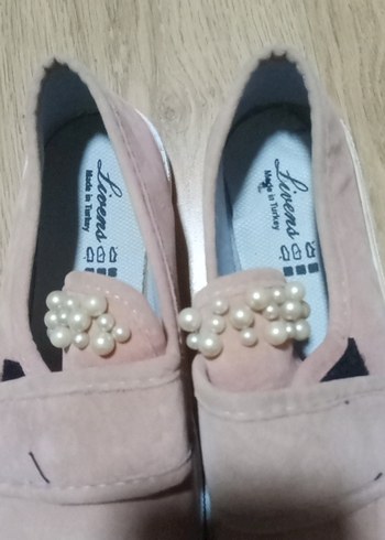 Bej Süet İnci Detaylı Kız Loafer Ayakkabı - Görsel 3