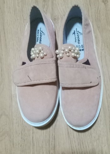 Bej Süet İnci Detaylı Kız Loafer Ayakkabı - Görsel 2