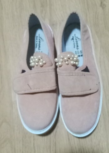 Bej Süet İnci Detaylı Kız Loafer Ayakkabı - Görsel 4