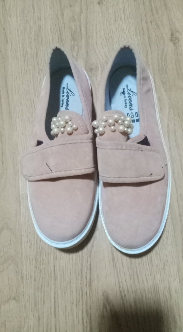 Bej Süet İnci Detaylı Kız Loafer Ayakkabı - Görsel 2