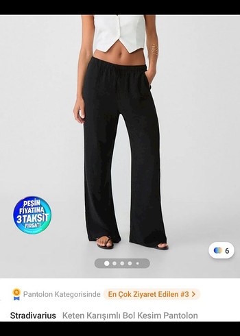 Stradivarius Siyah Bol Kesim Keten Pantolon (etiketli)