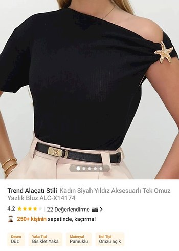 Tek Omuz Siyah Yıldız Aksesuarli Kısa Kollu Bluz etikletli