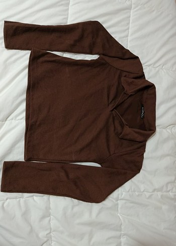 Kahverengi Polo Yaka Uzun Kollu Kadın Triko - Görsel 2