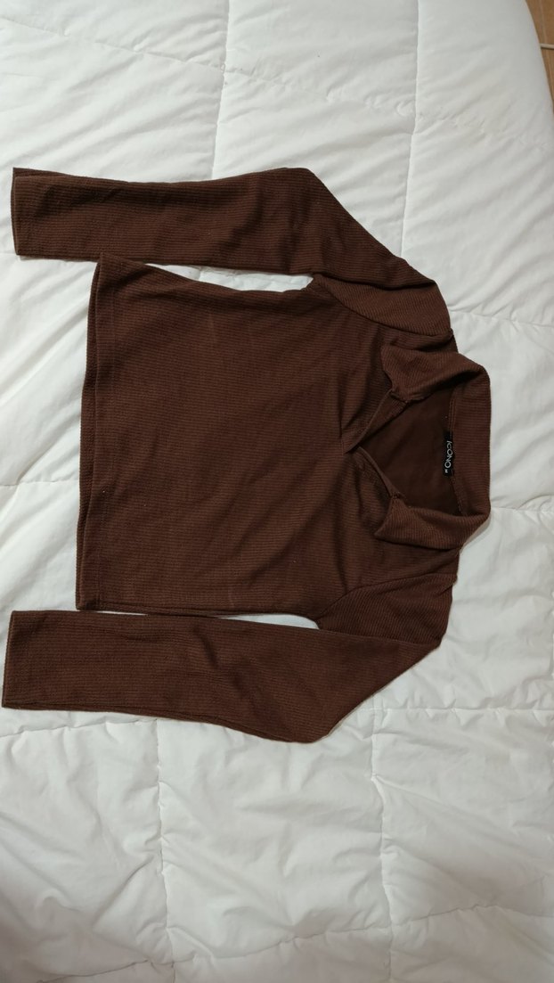 Kahverengi Polo Yaka Uzun Kollu Kadın Triko - Görsel 2