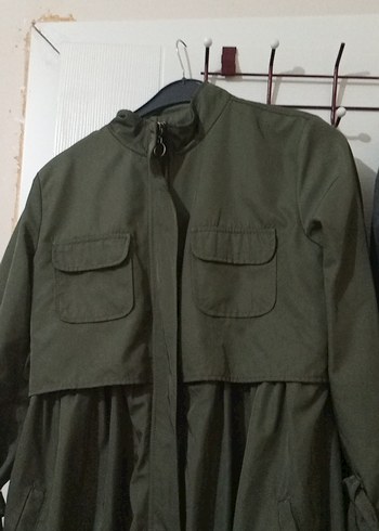 Kadın Haki Uzun arkasi lastikli Trençkot - Görsel 2