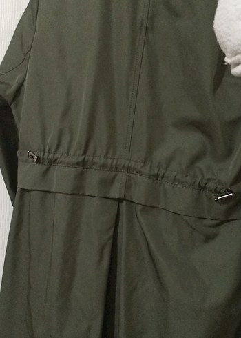 Kadın Haki Uzun arkasi lastikli Trençkot - Görsel 5