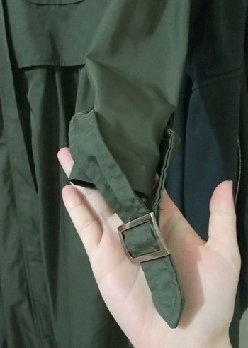 Kadın Haki Uzun arkasi lastikli Trençkot - Görsel 3