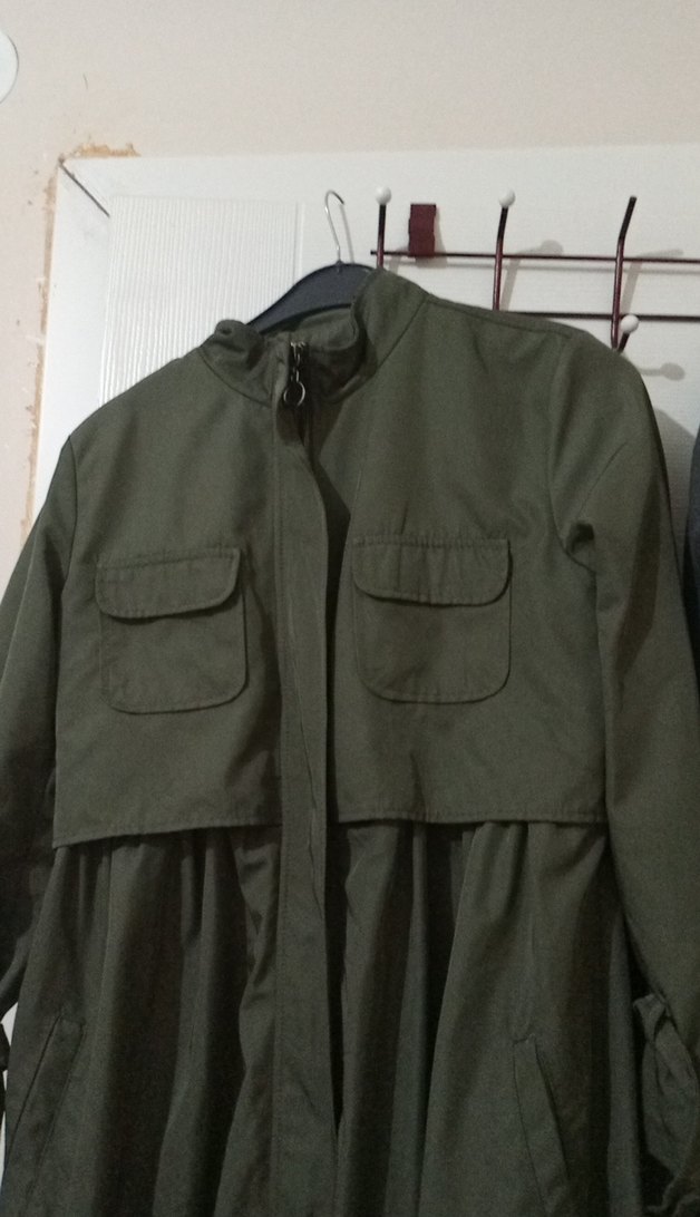 Kadın Haki Uzun arkasi lastikli Trençkot - Görsel 2