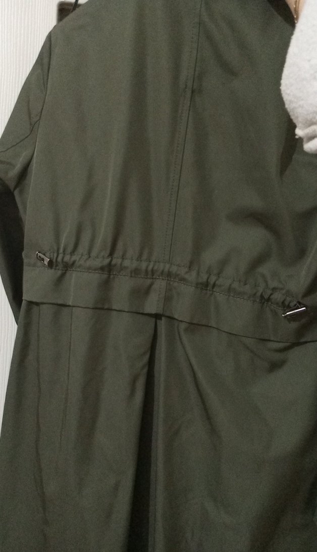 Kadın Haki Uzun arkasi lastikli Trençkot - Görsel 5