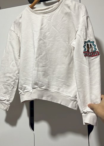 Beyaz Pamuklu Uzun Kollu Kadın Sweatshirt