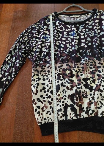 xs Beden mavi Renk MAVİ JEANS LEOPAR BLUZ