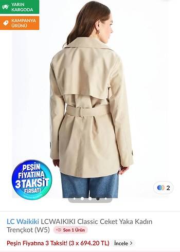 LC Waikiki Bej Kemerli Kadın Trençkot