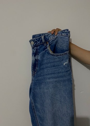 Yırtmaçlı Gri Mavi Kadın Midi Jean