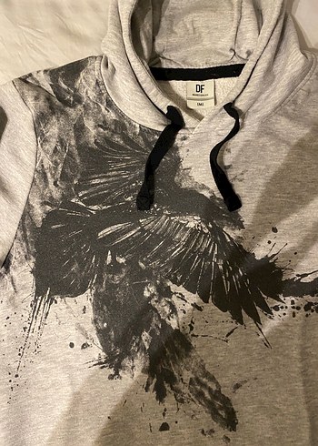 Gri Baskılı Kapüşonlu Sweatshirt  M Beden  Oversize Stil - Görsel 3