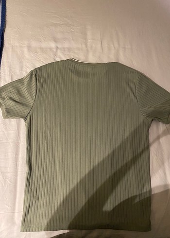 Haki Fitilli Kontrast Biyeli Tişört  L Beden - Görsel 2