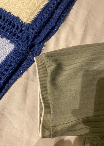 Haki Fitilli Kontrast Biyeli Tişört  L Beden - Görsel 4