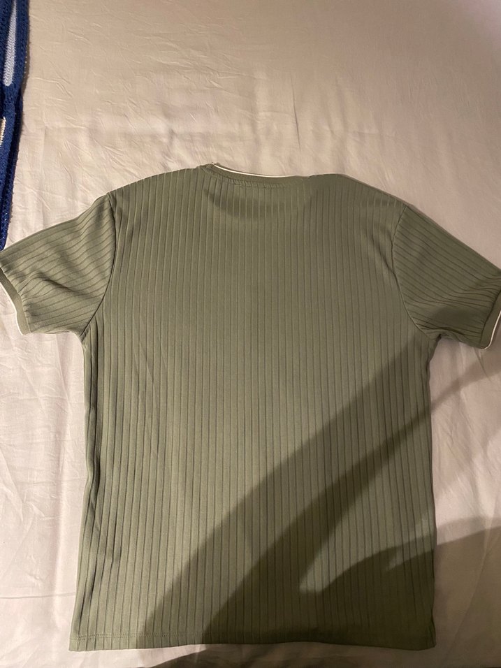 Haki Fitilli Kontrast Biyeli Tişört  L Beden - Görsel 2