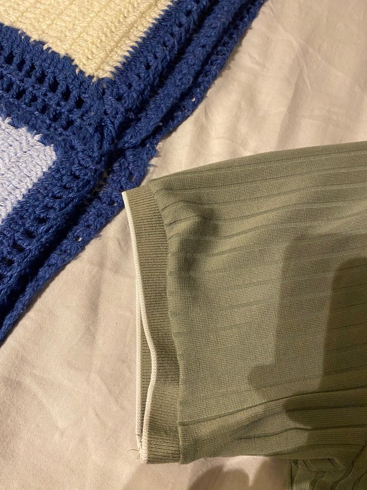 Haki Fitilli Kontrast Biyeli Tişört  L Beden - Görsel 4