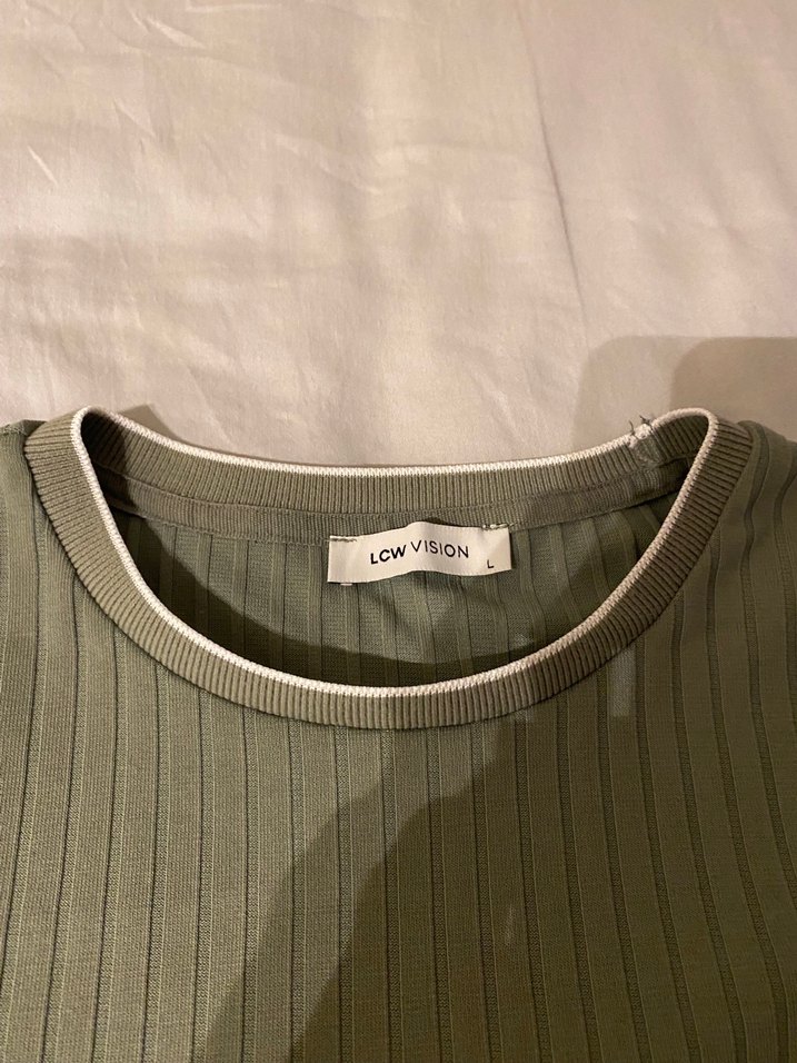 Haki Fitilli Kontrast Biyeli Tişört  L Beden - Görsel 3