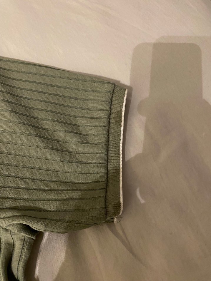 Haki Fitilli Kontrast Biyeli Tişört  L Beden - Görsel 5