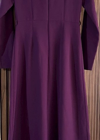 Uzun Kollu Mor Pilili Kadın Elbise - Görsel 2