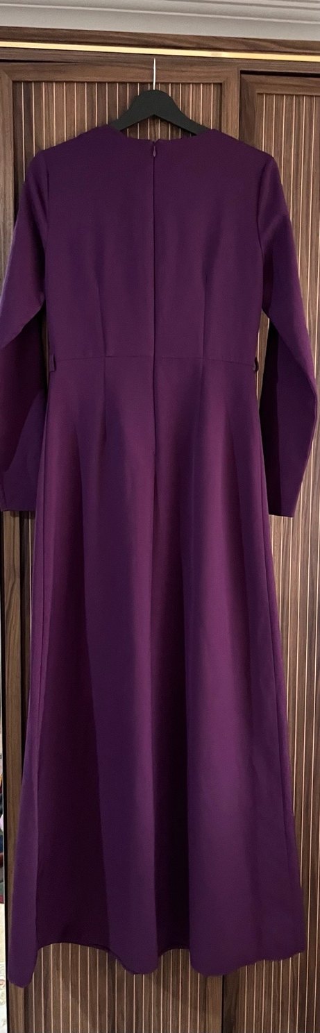 Uzun Kollu Mor Pilili Kadın Elbise - Görsel 2