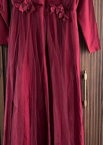 Bordo Uzun Kollu V Yaka Kadın Elbise - Görsel 2