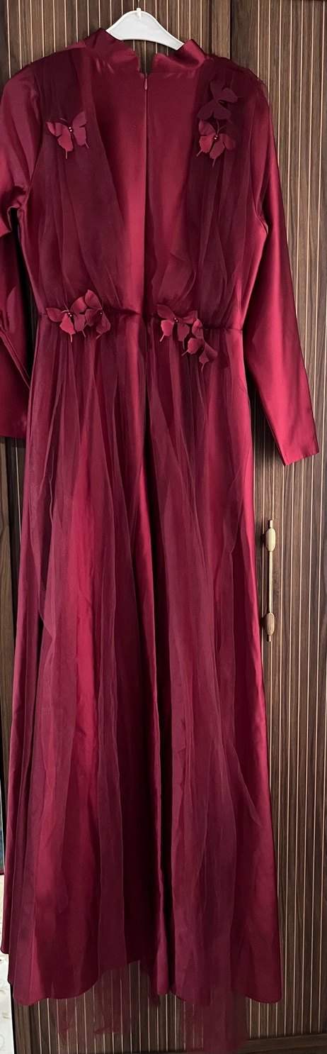 Bordo Uzun Kollu V Yaka Kadın Elbise - Görsel 2