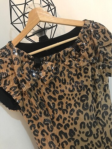 Leopar desen payetli kısa elbise