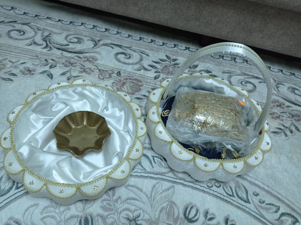 Parlak Beyaz Süslemeli Sepet - Görsel 2